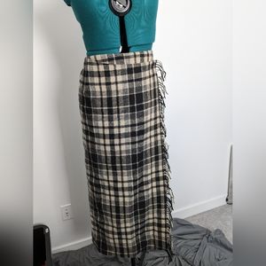 Vintage Eddie Bauer Legend Wrap Blanket Skirt Tartan Wool Blend Size14 Black Tan